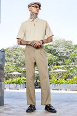 Unisex Beige Casual Straight Fit Mid Rise Korean Trouser