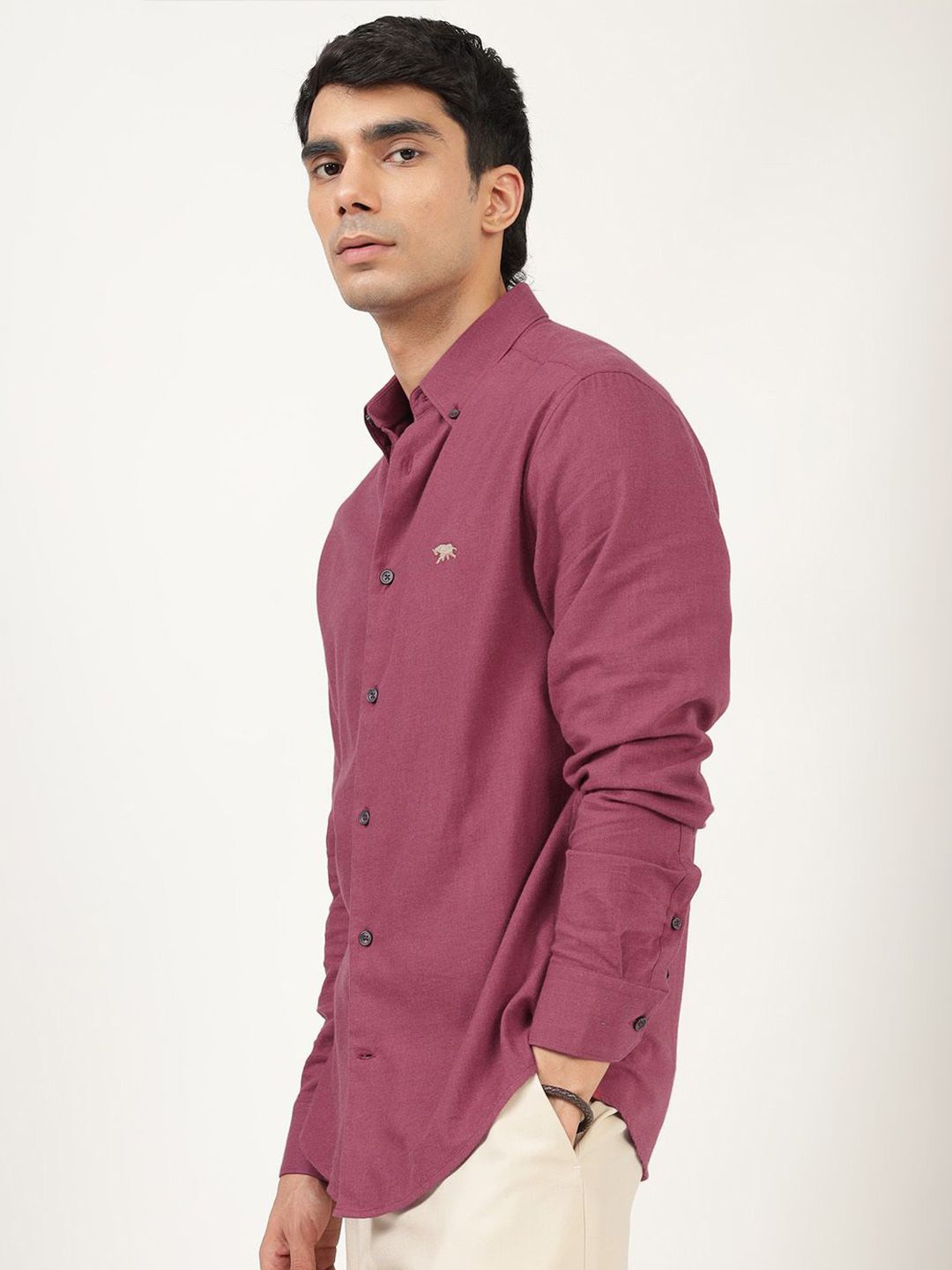 Men's Red Casual Regular Fit Solid Full Sleeves Shirt