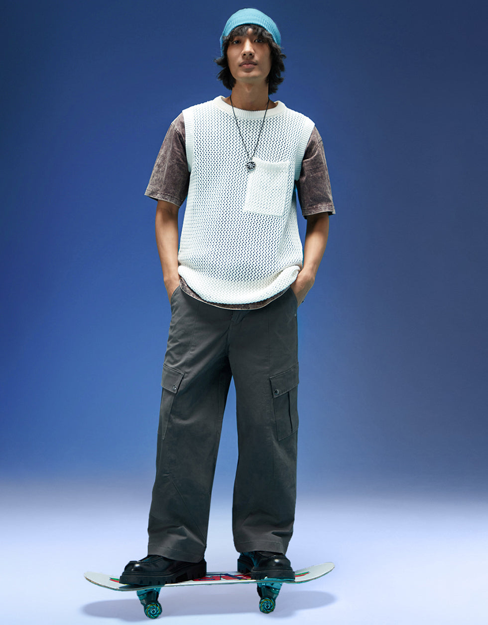 Men's Grey Casual Regular Fit Solid Cargo