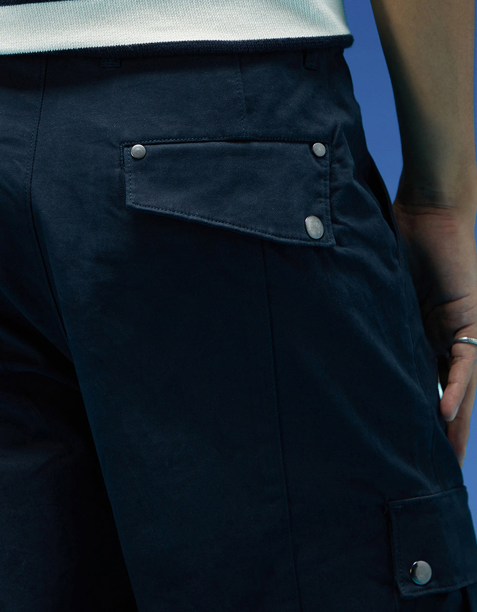 Men's Navy Casual Regular Fit Solid Cargo