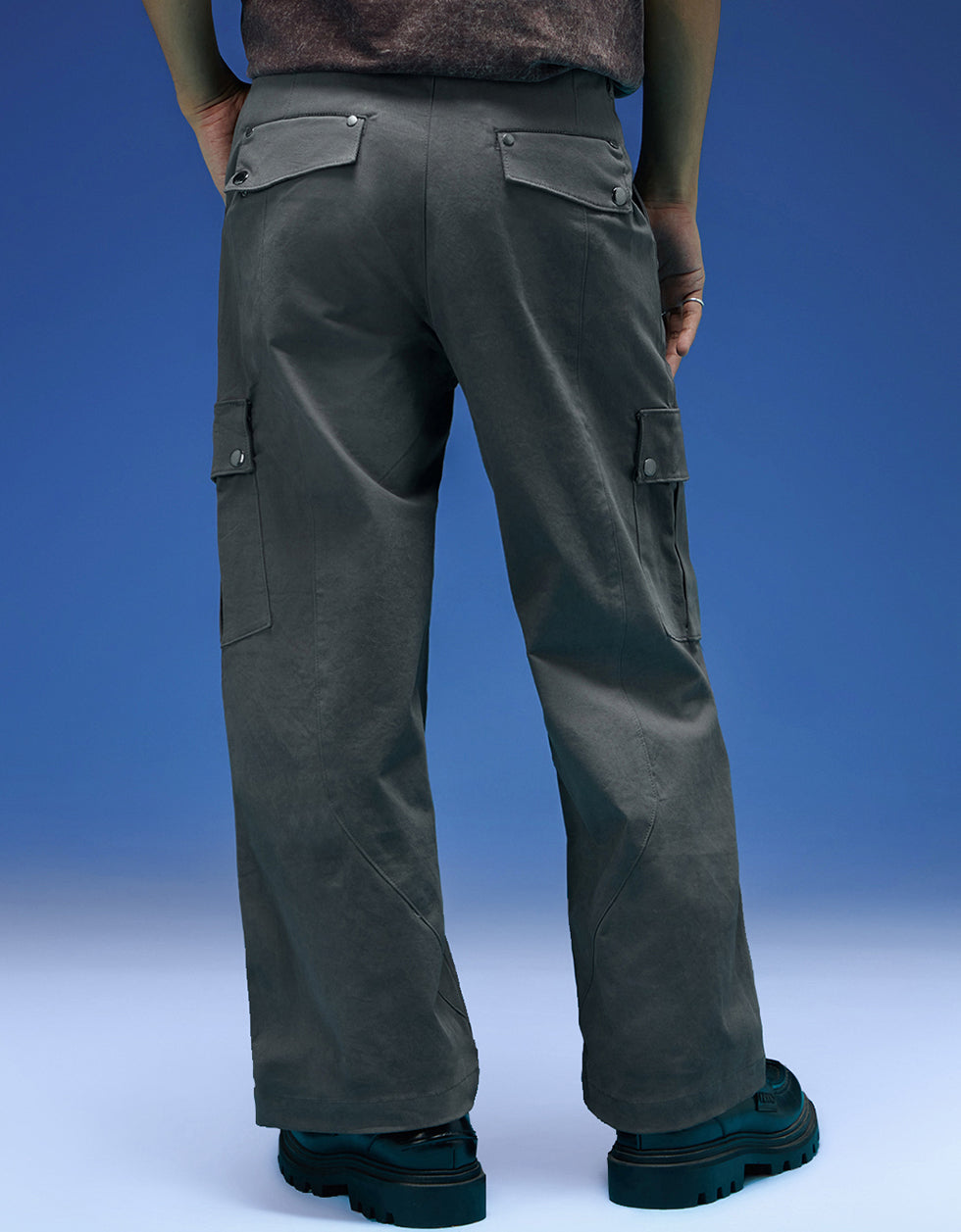 Men's Grey Casual Regular Fit Solid Cargo