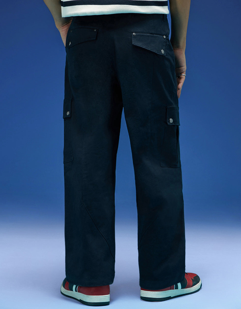 Men's Navy Casual Regular Fit Solid Cargo