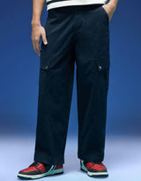 Men's Navy Casual Regular Fit Solid Cargo