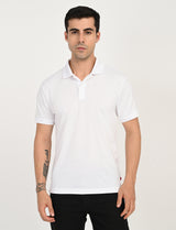 Mens White Casual Regular Fit Solid Half Sleeves Polo Tshirt