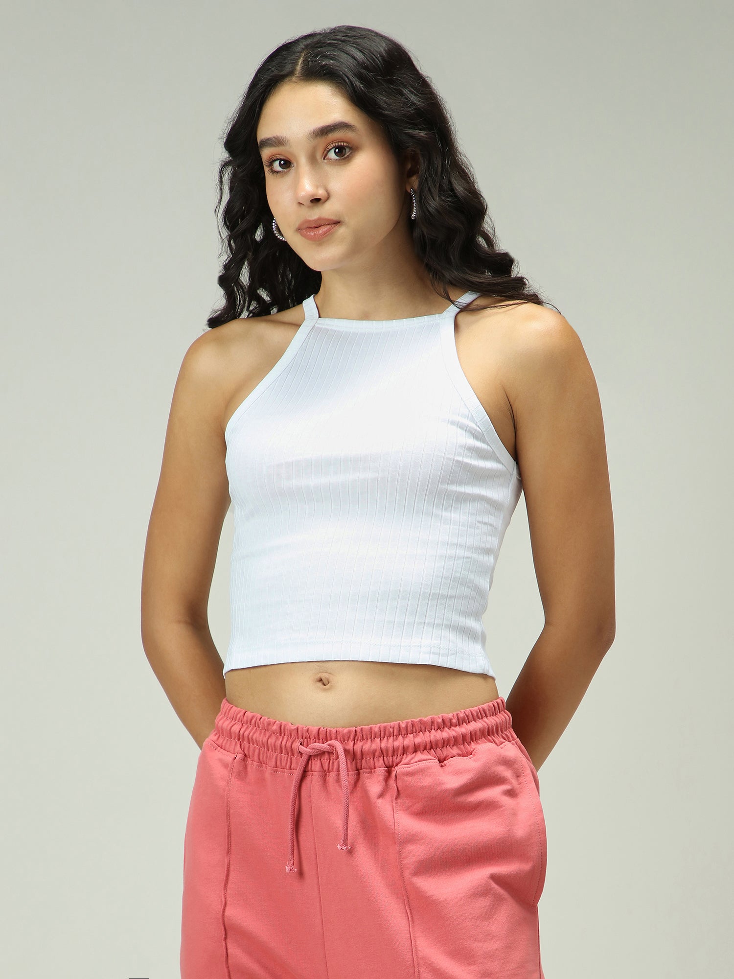 Women's White Casual Fitted Solid Top