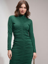 Women's Dark Green Party Solid Bodycon Ruched Mini Dress