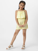 Girls Yellow Casual Sleeveless Jumpsuit