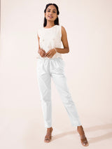 Women's Solid White Comfort Fit Cotton Pant