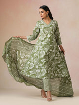 Women's Green Festive Printed Kurta Set