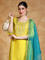 Women's Yellow Festive Kurta Set With Dupatta