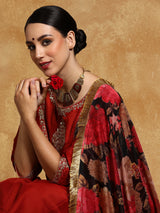 Women's Zari Embroidered Yoke Anarkali Kurta With Trouser & Dupatta