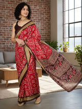 Women's Bhagalpuri Silk Red Printed Designer Saree with Blouse Piece