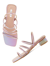 Women's Rose Gold  Multi-Strap Square-Toe Block Heel Sandals
