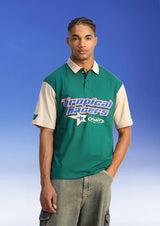 Men's Green Casual Oversized Fit Printed Half Sleeves Polo Tshirt
