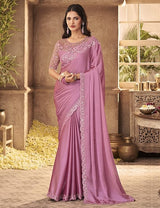Women's Georgette Pink Embellished Designer Saree with Blouse Piece