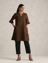 Women's Brown Cotton Blend Short Kurta