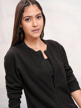 Women's Black Casual Solid Full Sleeves Cardigan