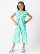 Girls Green Casual Printed Jumpsuit
