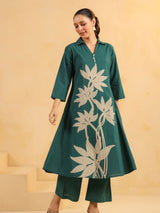 Women's Teal Bloom Statement Floral Kurta Set