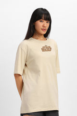 Women's Beige Casual Printed Oversized Half Sleeves Tshirt