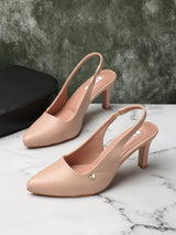 Women's Peach Pointed-Toe Slingback Heels