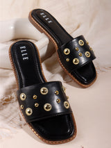 Women's Black Studded Slide Sandals