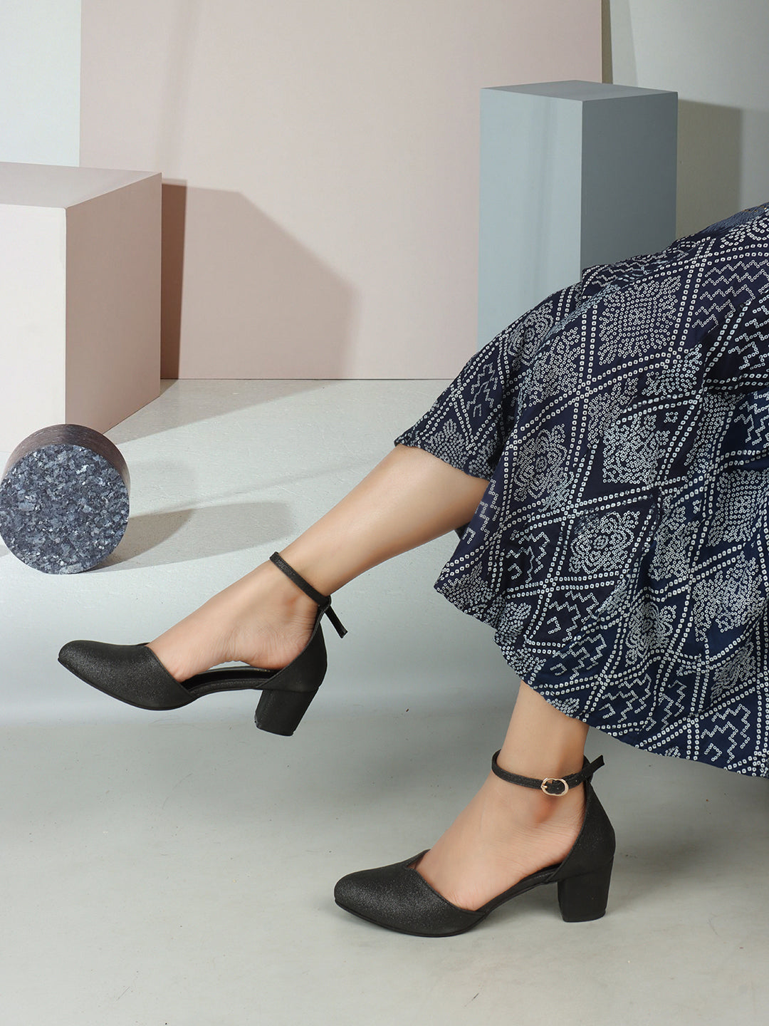 Women's Black Casual Strap Heels