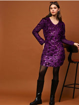 Women's Purple Sequin Mini Party Dress