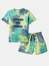 Boys Multicolor Cotton Tie and Dye Tshirt and Short Set