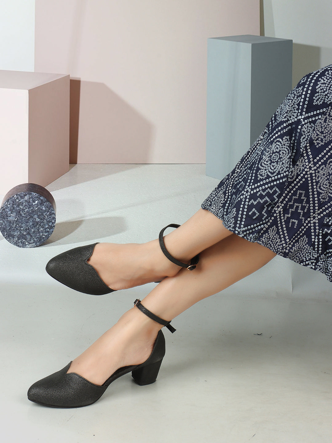 Women's Black Casual Strap Heels