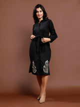 Women's Black Casual Midi Dress