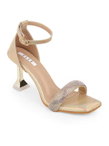 Women's Gold Dazzling Sculpted Ankle Strap Heel Sandals