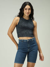 Women's Grey Casual Fitted Solid Top