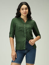 Women's Green Work Regular Fit Solid Shirt