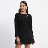 Women's Black Embellished Front Cutout Top