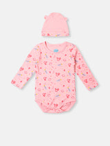 Boys & Girls Pink Casual Onesie With Beanie