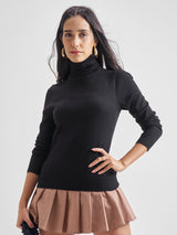 Women's Black Party Solid Full Sleeves Sweater