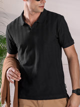 Men's Black Casual Regular Fit Solid Half Sleeves Polo Tshirt