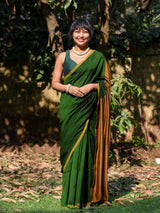 Women's Green Cotton Blend Saree