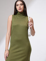 Women's Green Casual Solid Sleeveless Sweater