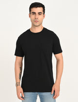 Mens Black Casual Regular Fit Solid Half Sleeves Tshirt