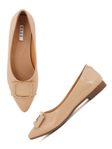 Women's Tan Bow-Detail Embellished Ballerinas Flats
