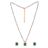 Women's Rose Gold Plated CZ Square Mangalsutra Set with Emerald Stones