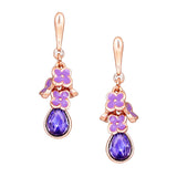 Rosegold Plated Floral Charms Purple Dangle Earrings for Girls and Women
