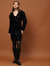Women's Sequin Black Mini Party Dress