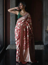 Women's Red Silk Georgette Saree with Blouse Piece