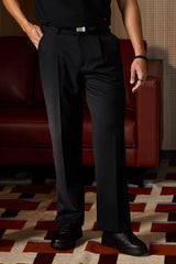 Men's Black Formal Regular Fit Solid Trousers