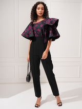 Women's Black Party Floral Half Sleeves Jumpsuit