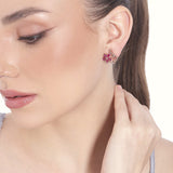 Women's Rose Gold Plated CZ Flower Designer Ruby Stud Earrings