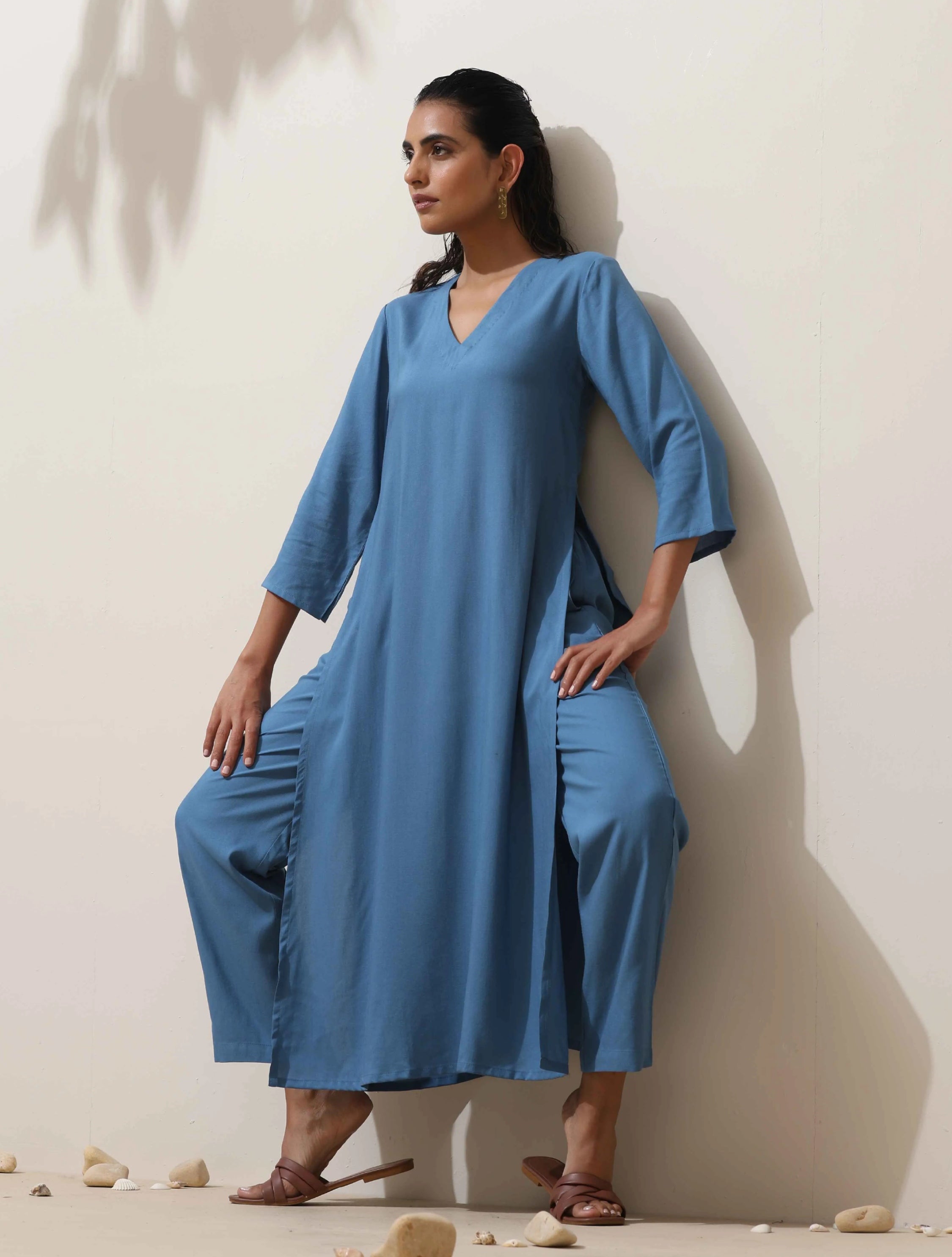 Women's Blue Casual Solid Kurta Set